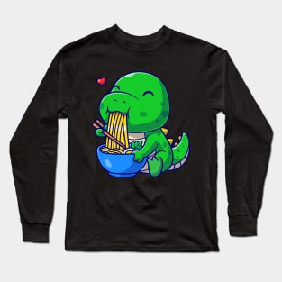 Cute dino eating ramen noodles cartoon Long Sleeve T-Shirt